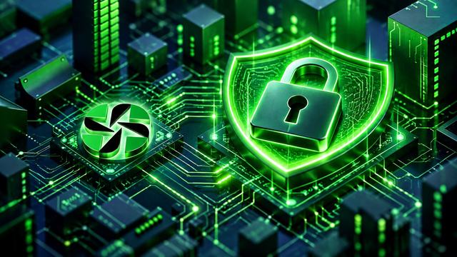 Isometric green circuit-board city with a glowing padlock shield beside the Center Point Solutions logo